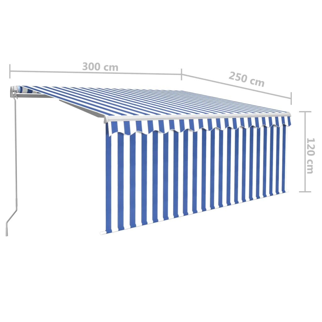 Auvent Manuel Rétractable Et Store Et Led 3X2,5 M Bleu Et Blanc