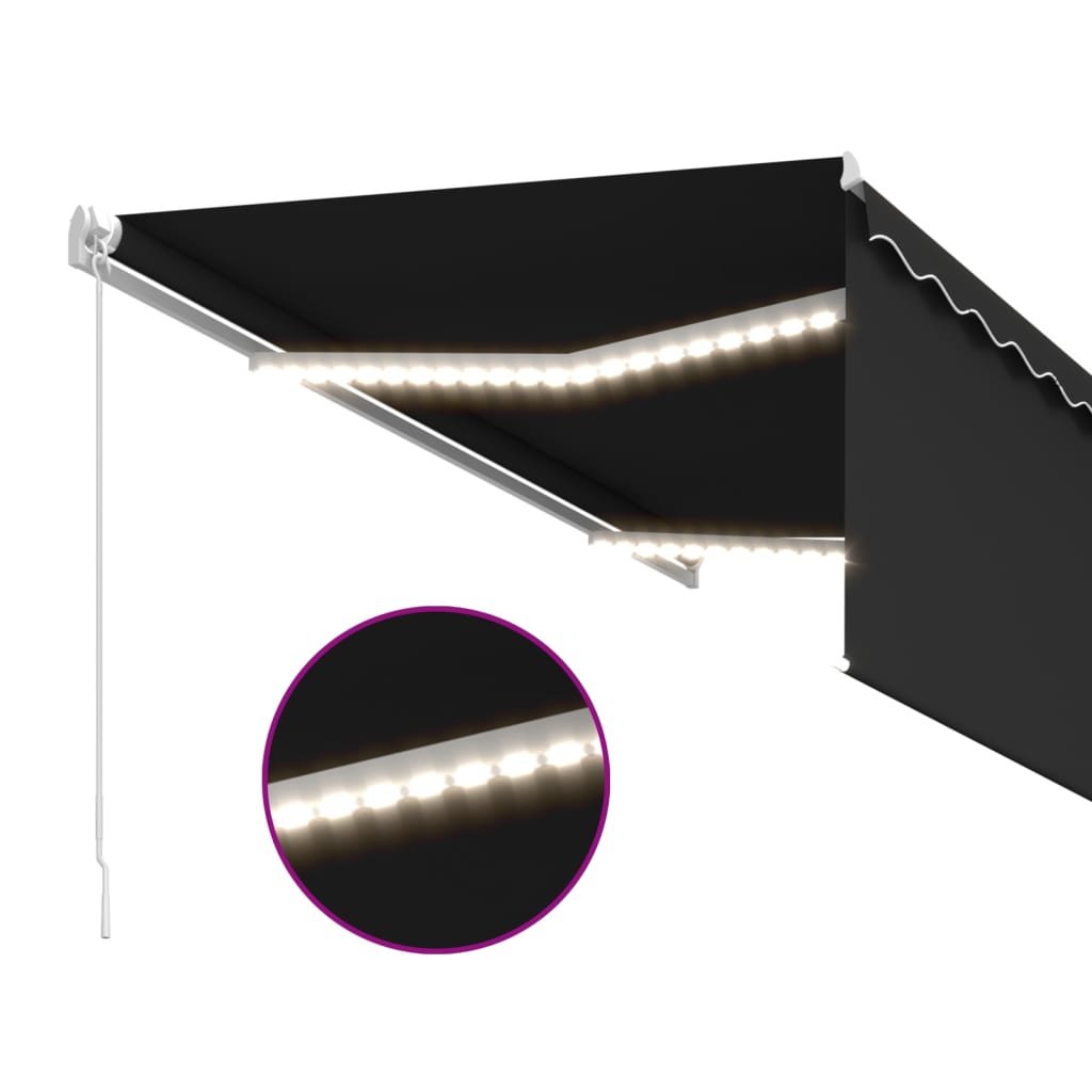 Auvent Manuel Rétractable Avec Store Et Led 3X2,5 M Anthracite