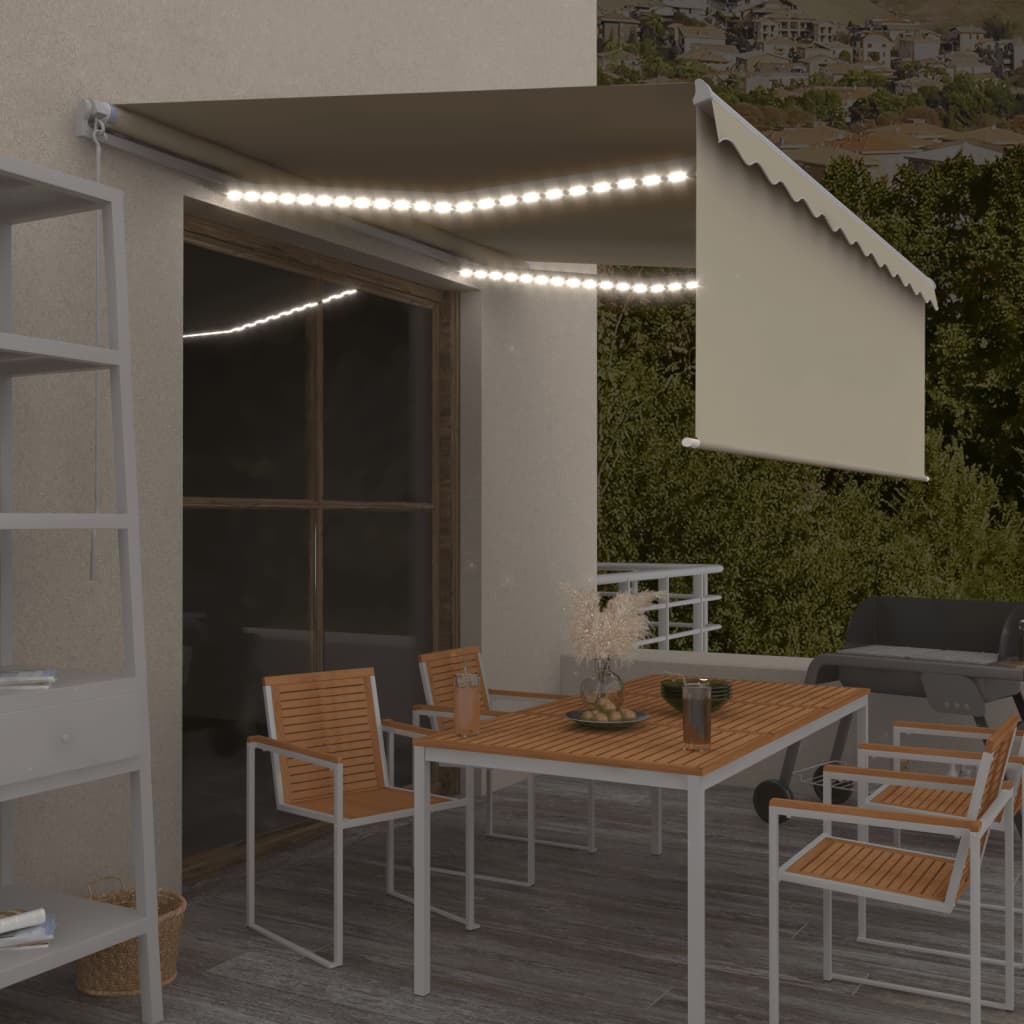 Auvent Manuel Rétractable Avec Store Et Led 3X2,5 M Crème