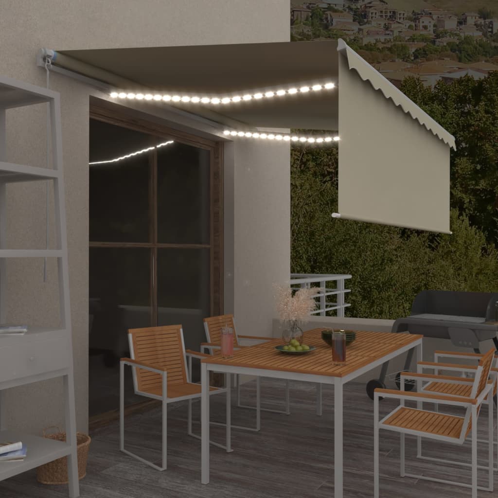 Auvent Manuel Rétractable Avec Store Et Led 3X2,5 M Crème