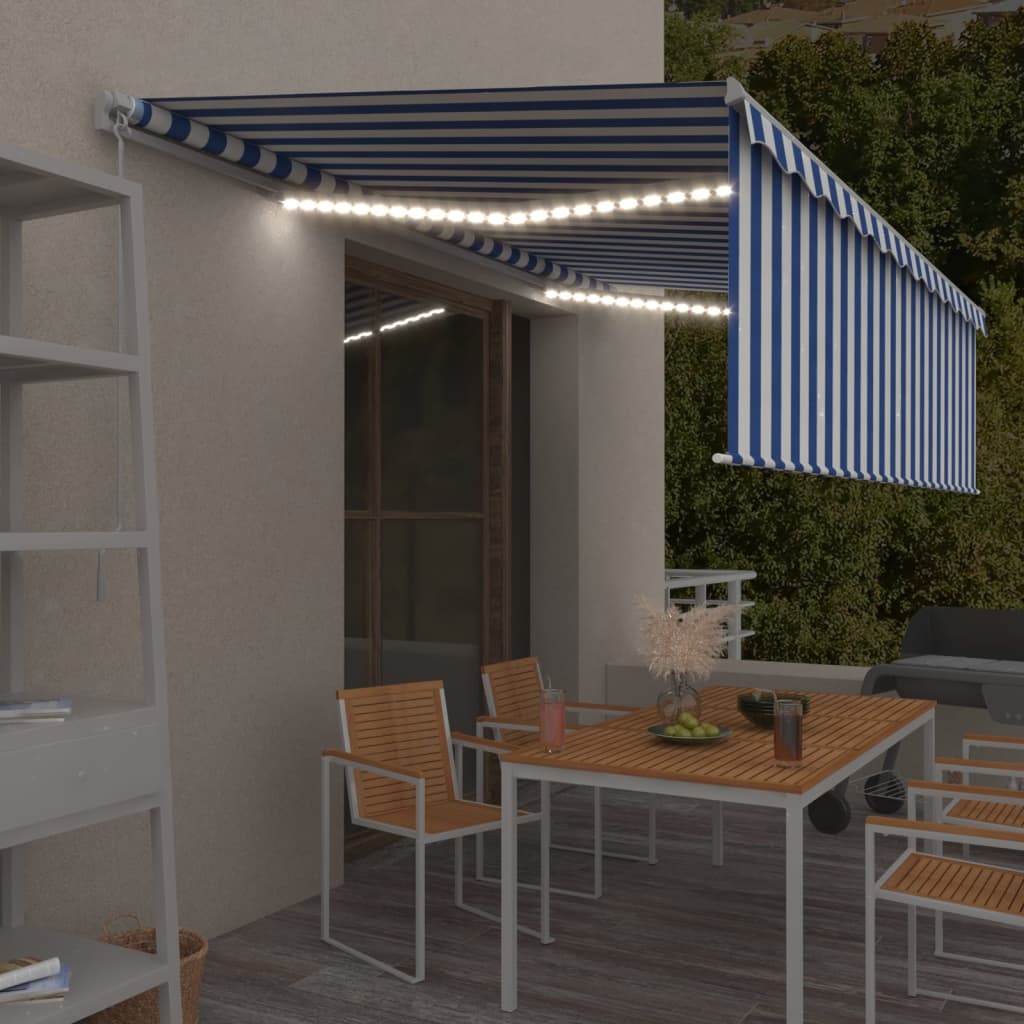 Auvent Manuel Rétractable Et Store Et Led 3X2,5 M Bleu Et Blanc