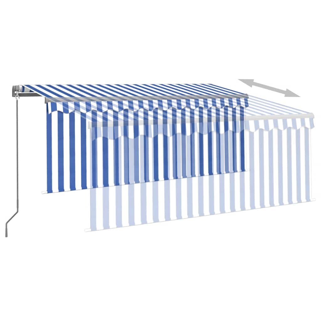 Auvent Manuel Rétractable Et Store Et Led 3X2,5 M Bleu Et Blanc