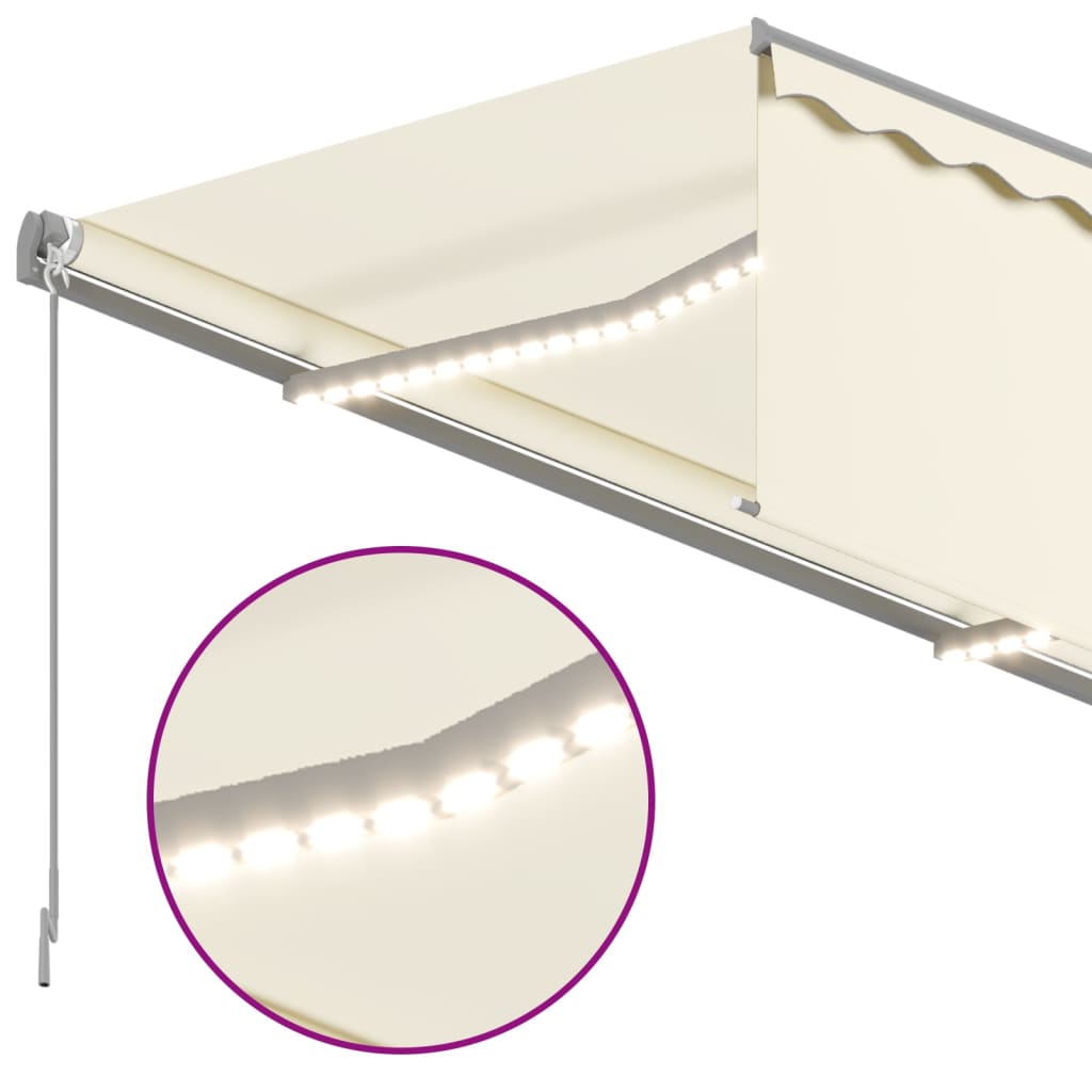 Auvent Manuel Rétractable Avec Store Et Led 3X2,5 M Crème