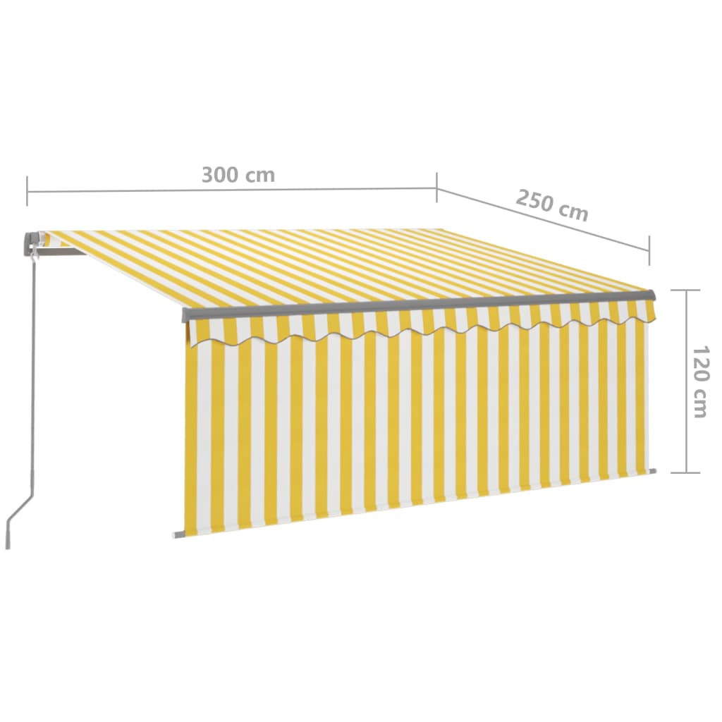 Auvent Manuel Rétractable Avec Store Led 3X2,5 M Jaune Et Blanc