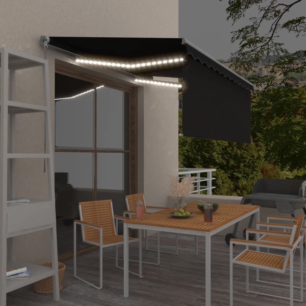 Auvent Manuel Rétractable Et Store Et Led 3X2,5 M Anthracite