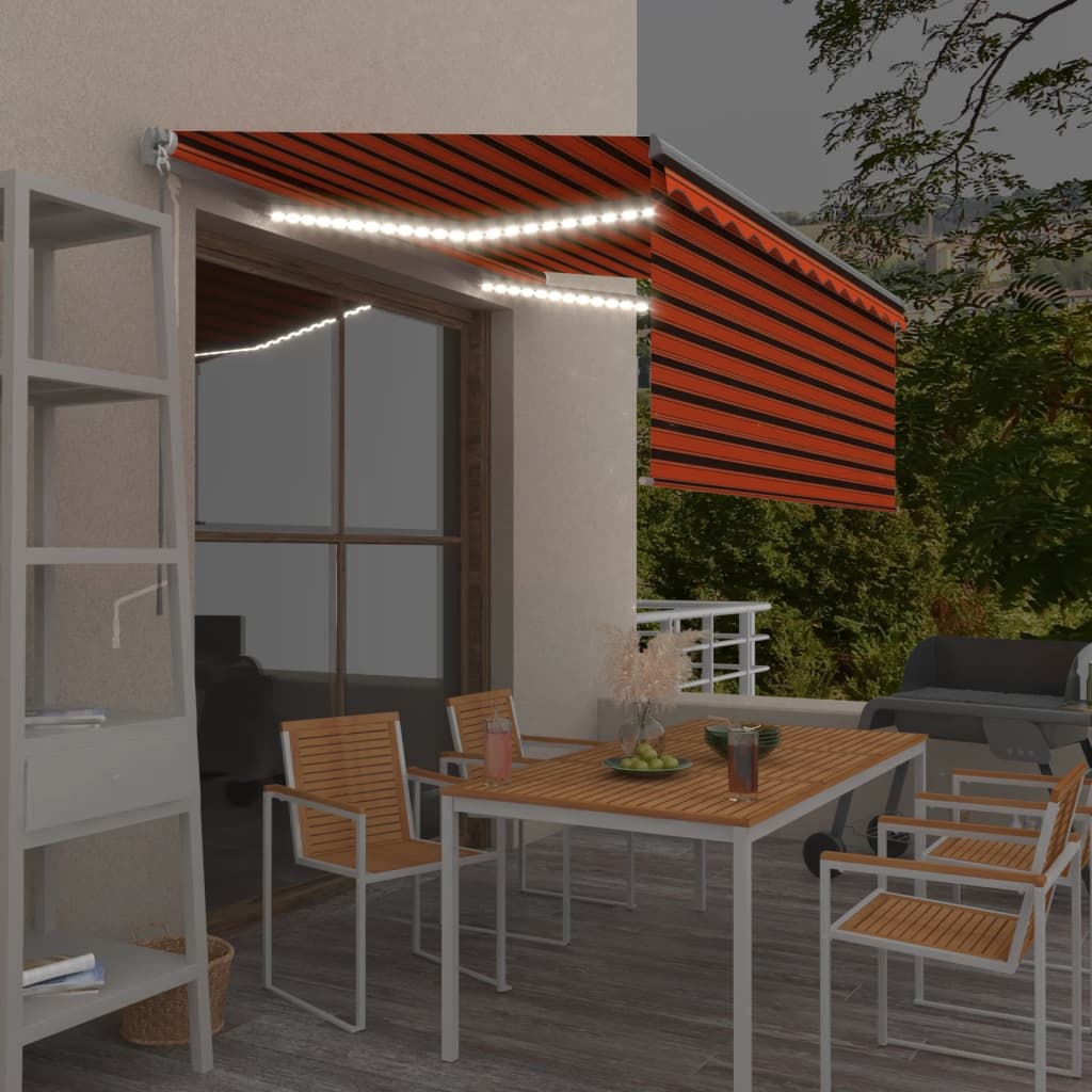 Auvent Rétractable Manuel Store Led 3,5X2,5 M Orange Et Marron