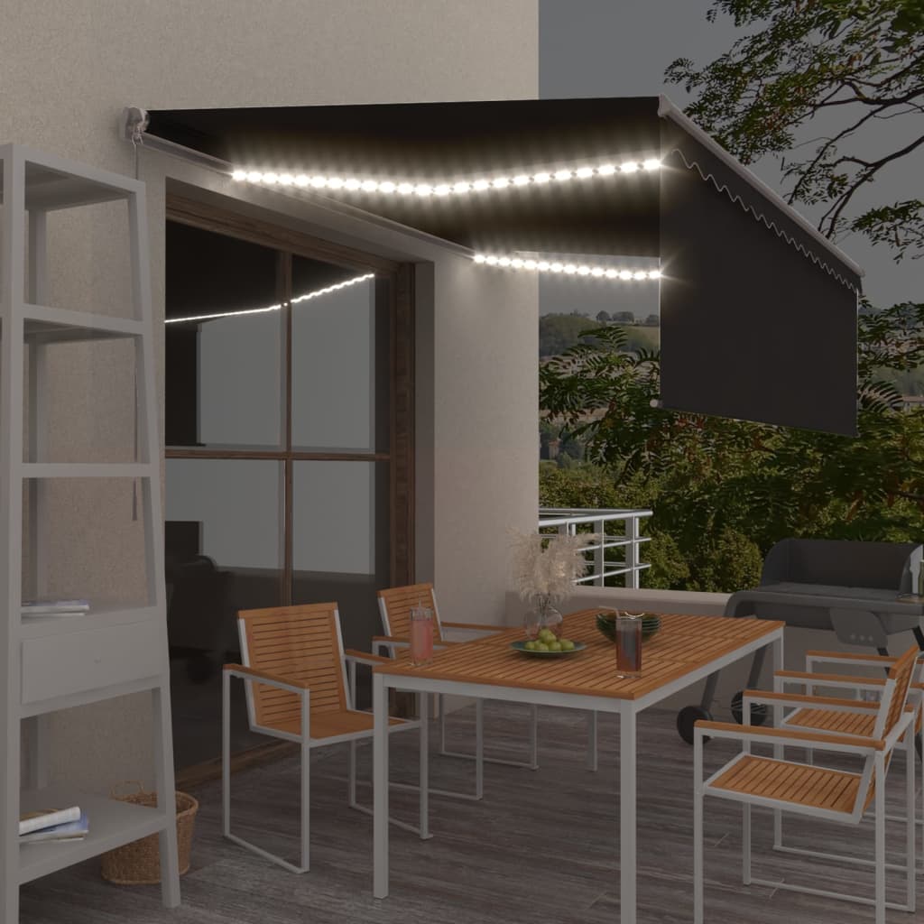 Auvent Manuel Rétractable Et Store Et Led 3X2,5 M Anthracite