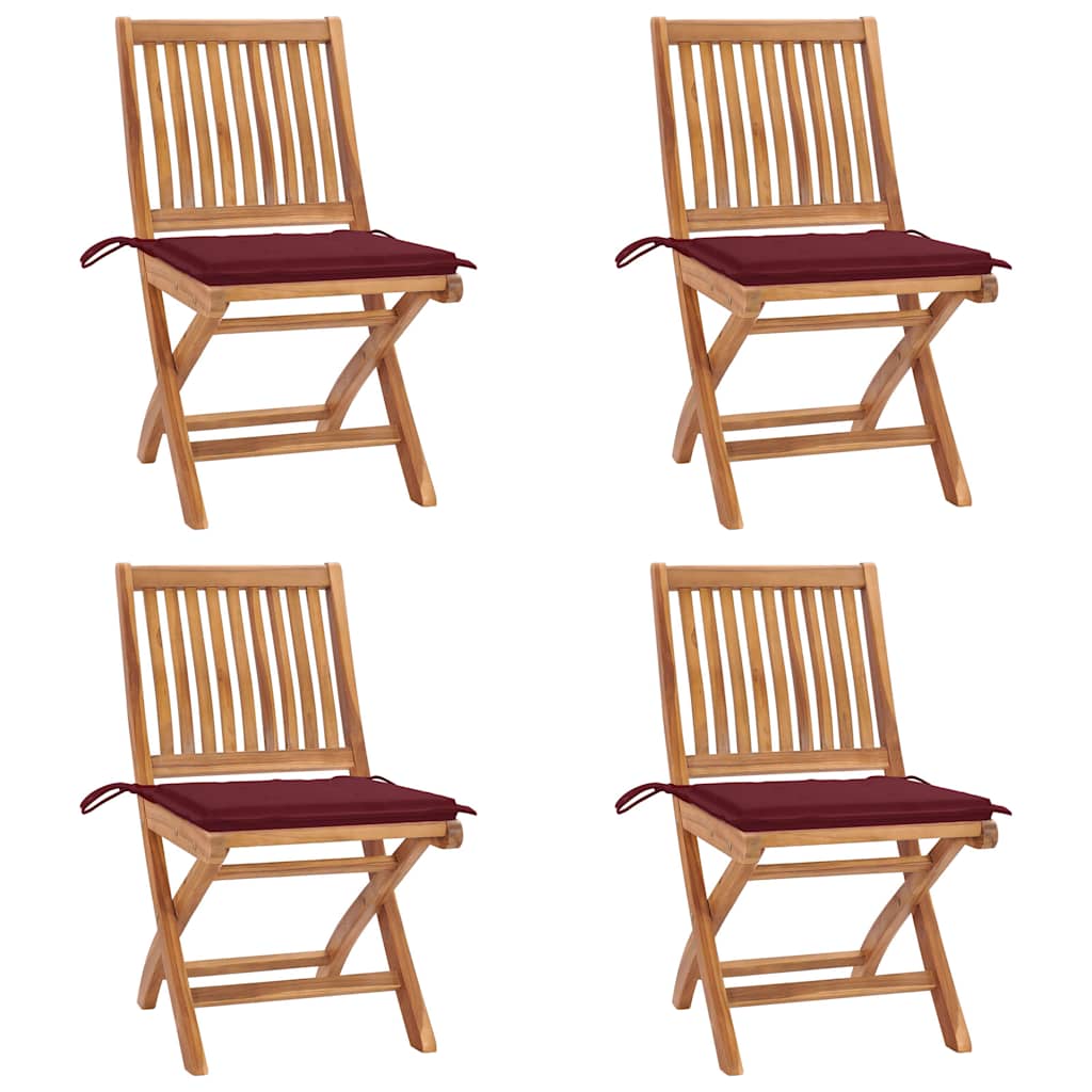 Chaises Pliantes Avec Coussins, 6 Pièces, En Teck Massif