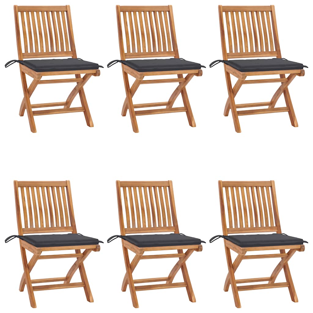 Chaises Pliantes Avec Coussins, 6 Pièces, En Teck Massif