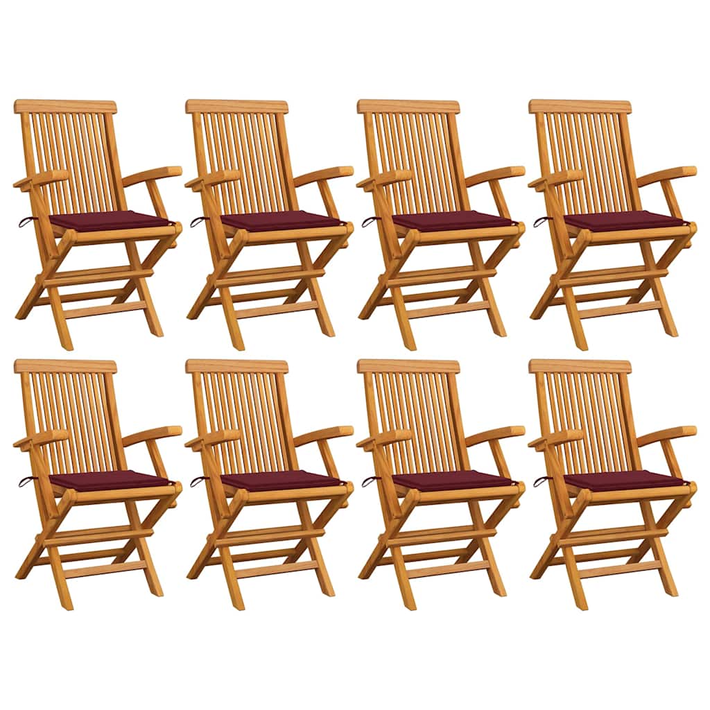 Chaises Pliantes Avec Coussins À Carreaux Rouges (6 Pièces) En Bois De Teck Massif