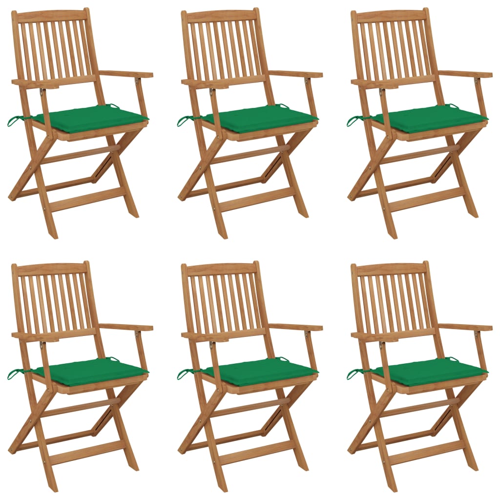 Chaises Pliantes 6 Pièces Avec Coussins En Bois D'acacia Massif