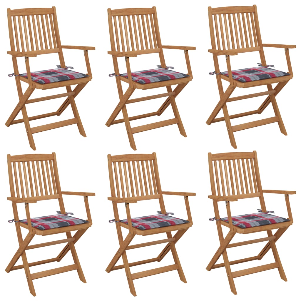 Chaises Pliantes 6 Pièces Avec Coussins En Bois D'acacia Massif