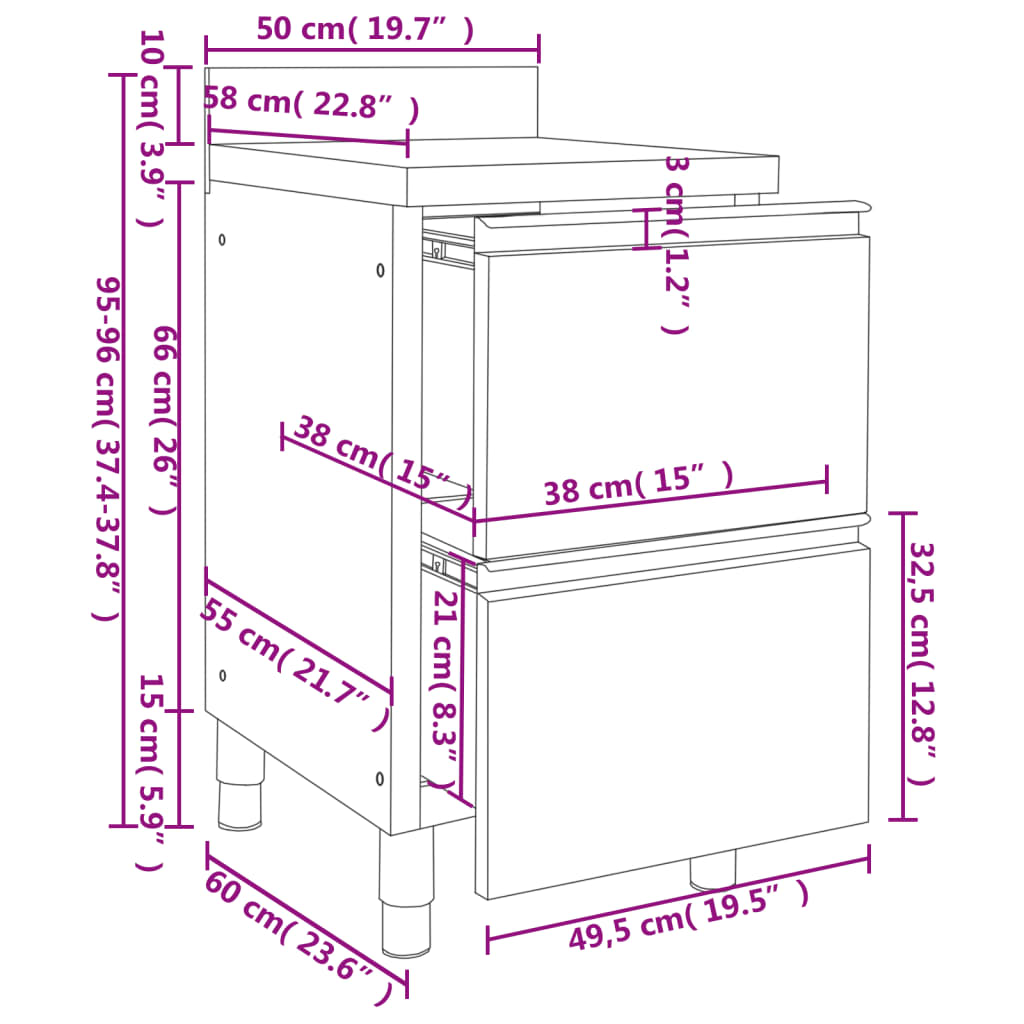 Armoire De Cuisine Commerciale Avec 2 Tiroirs 50 X 60 X 96 Cm