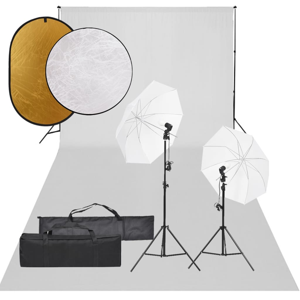Kit De Studio Photo Avec Éclairage Toile De Fond Et Réflecteur
