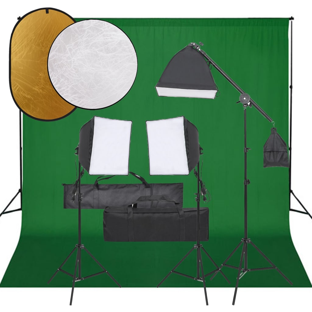 Kit De Studio Photo Avec Éclairage Toile De Fond Et Réflecteur