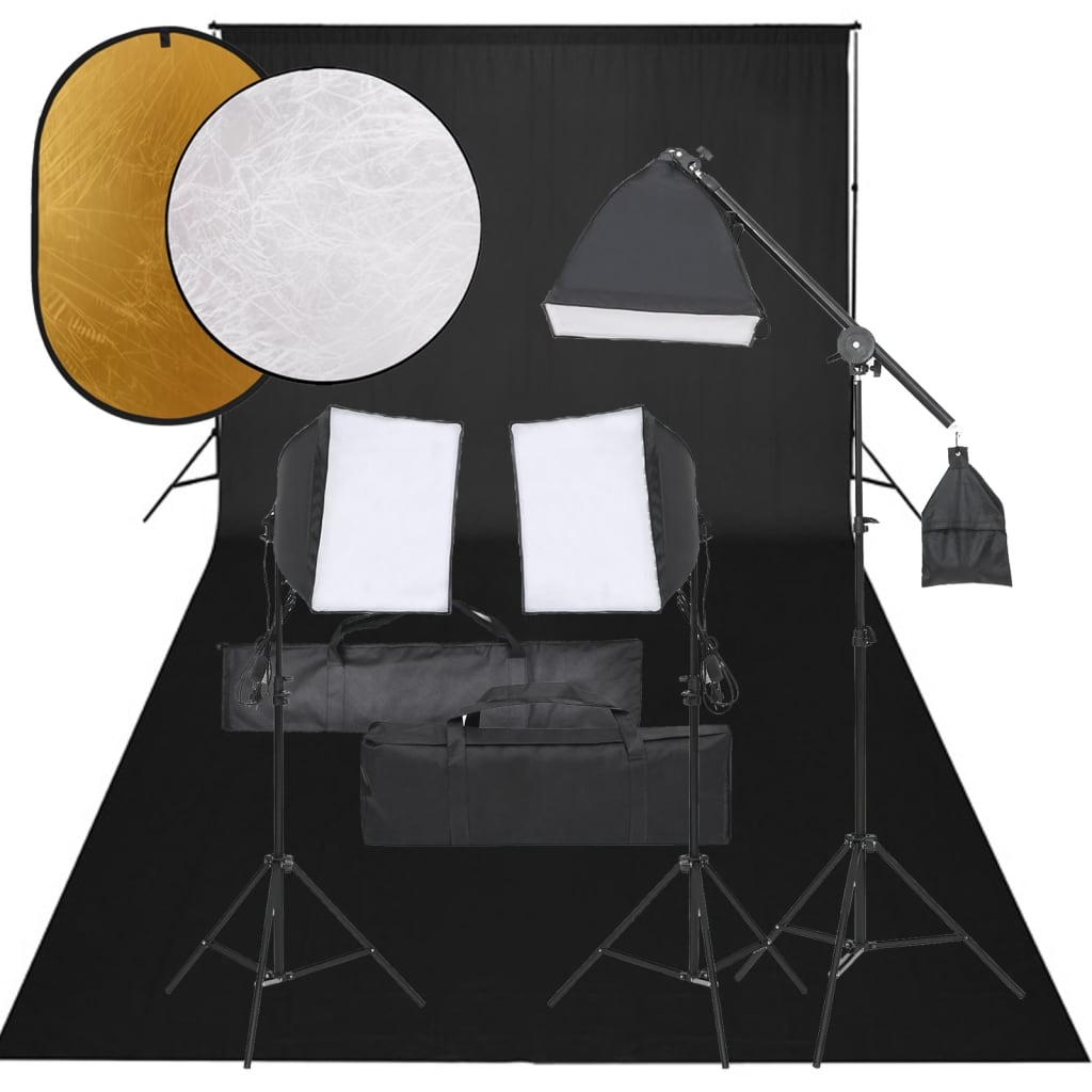 Kit De Studio Photo Avec Éclairage Toile De Fond Et Réflecteur