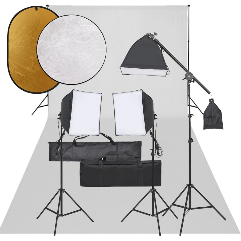 Kit De Studio Photo Avec Éclairage Toile De Fond Et Réflecteur