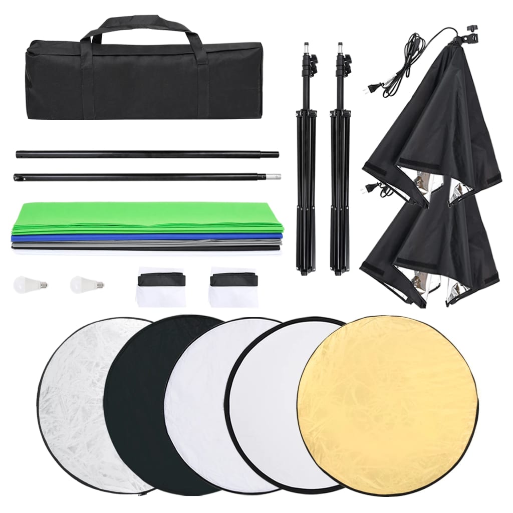 Kit De Studio Photo Avec Éclairage Toile De Fond Et Réflecteur