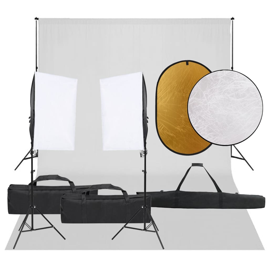 Kit De Studio Photo Avec Éclairage Toile De Fond Et Réflecteur