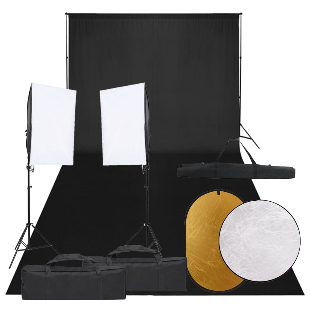 Kit De Studio Photo Avec Éclairage Toile De Fond Et Réflecteur