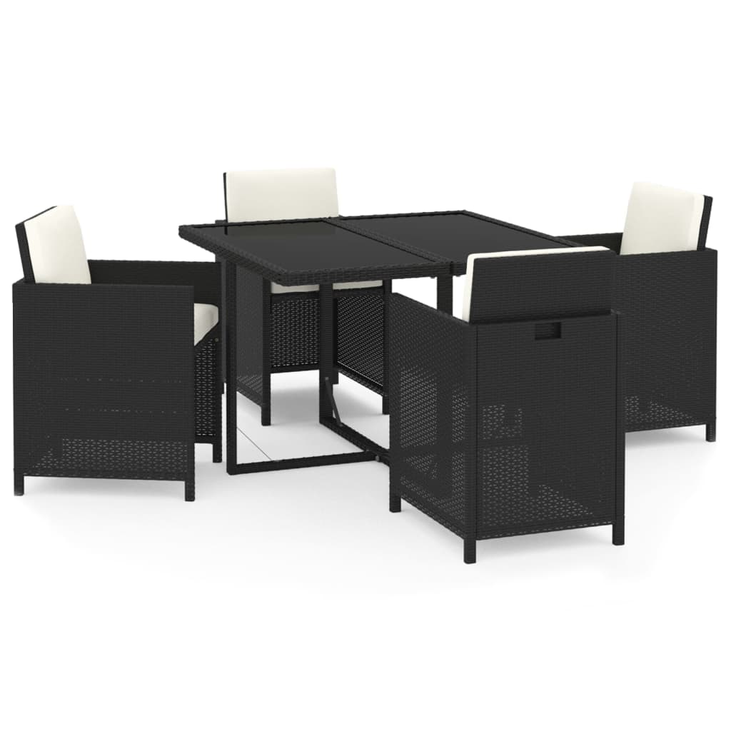 Ensemble À Dîner De Jardin Avec Coussins 5 Pcs Poly Rotin Noir Noir Et Blanc Crème