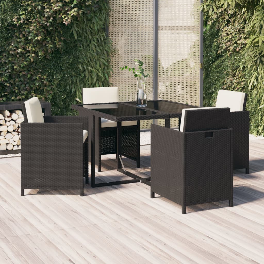 Ensemble À Dîner De Jardin Avec Coussins 5 Pcs Poly Rotin Noir Noir Et Blanc Crème