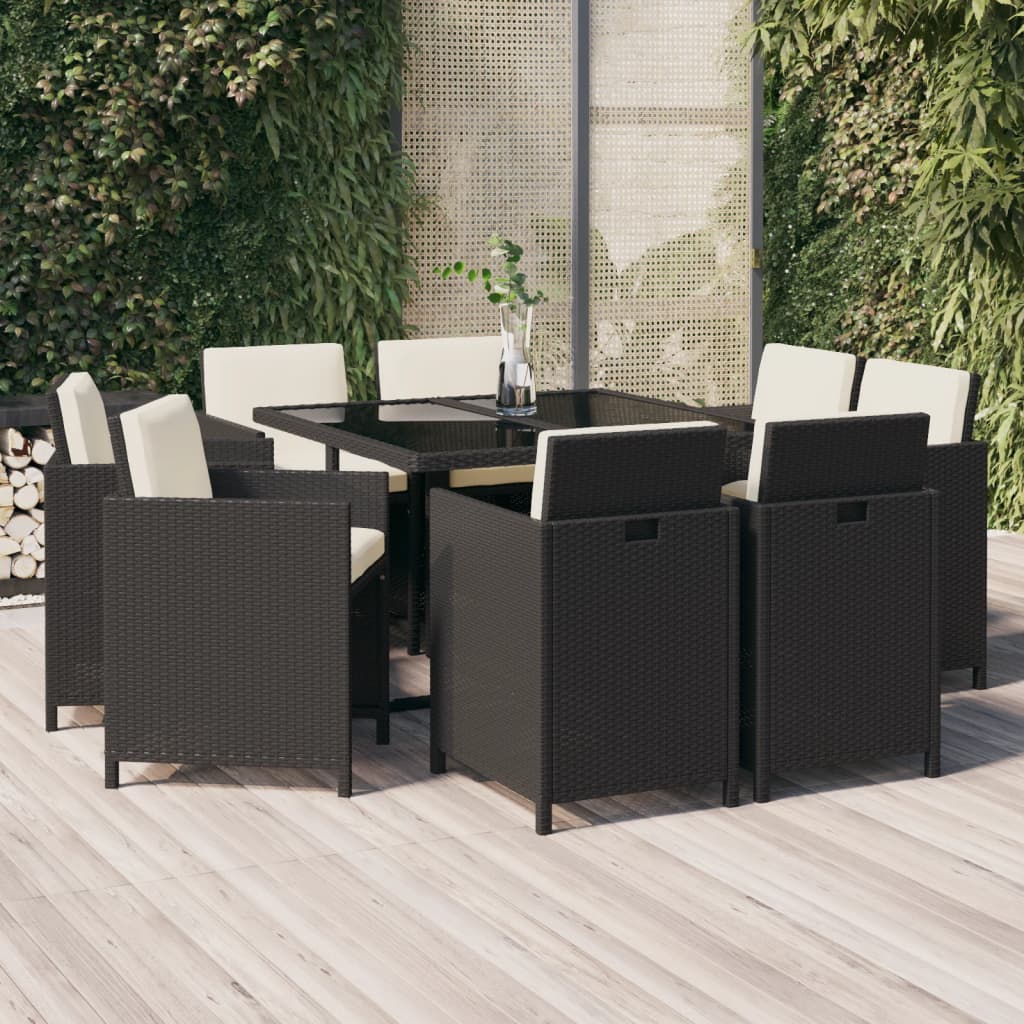 Ensemble À Dîner De Jardin Avec Coussins 5 Pcs Poly Rotin Noir Noir Et Blanc Crème