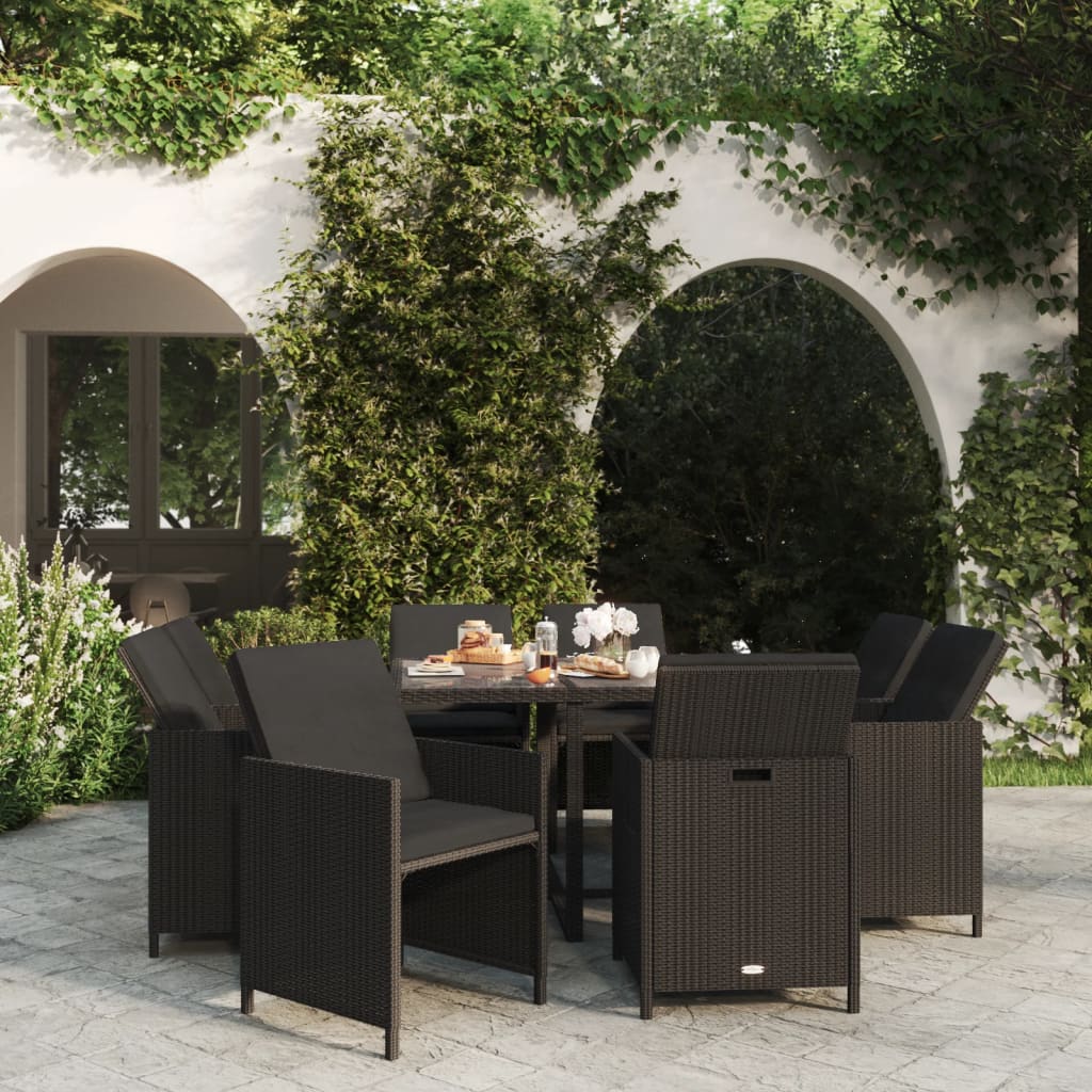 Ensemble À Dîner De Jardin Avec Coussins 5 Pcs Poly Rotin Noir
