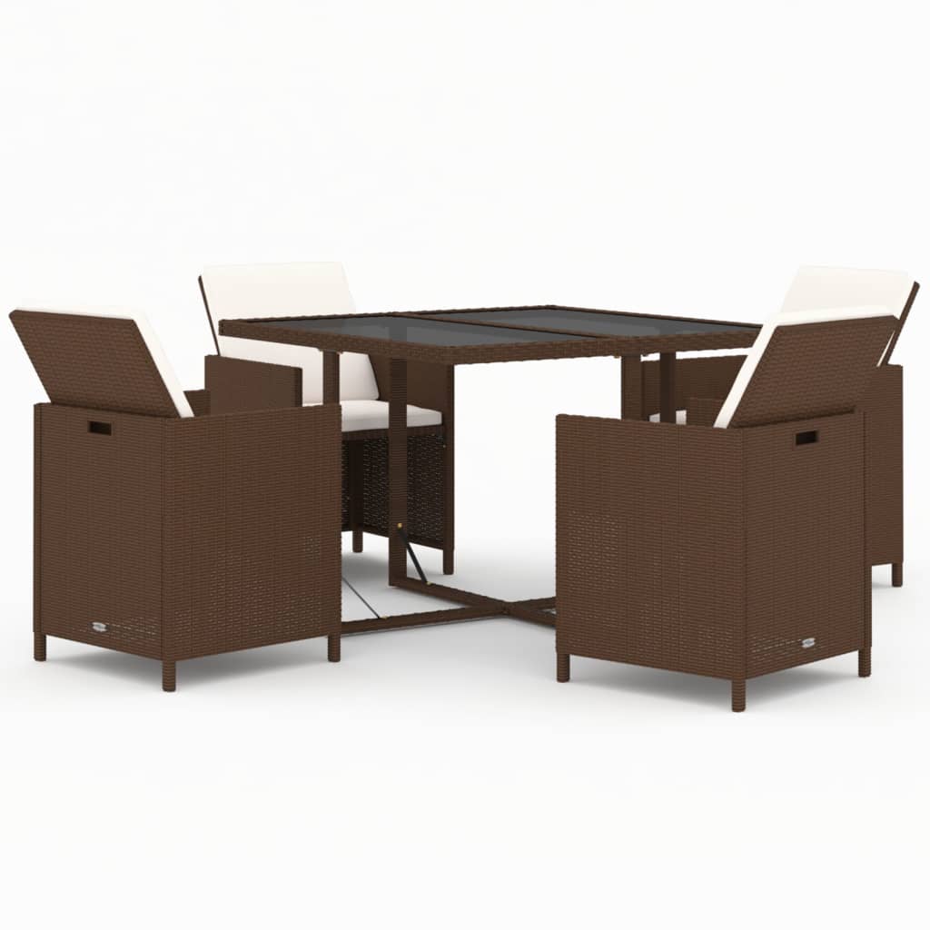Ensemble À Dîner De Jardin Avec Coussins 5 Pcs Poly Rotin Brun Marron Et Blanc Crème