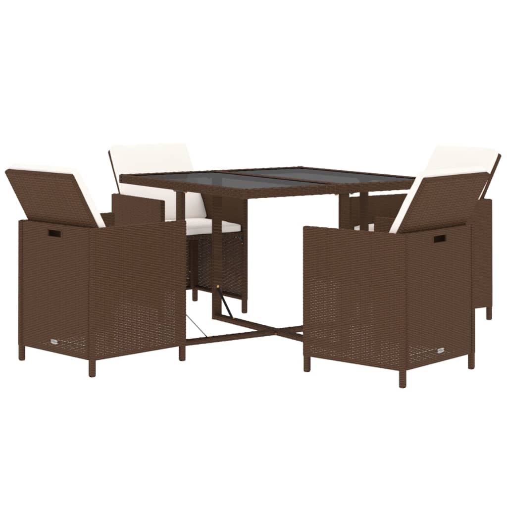 Ensemble À Dîner De Jardin Avec Coussins 5 Pcs Poly Rotin Brun Marron Et Blanc Crème