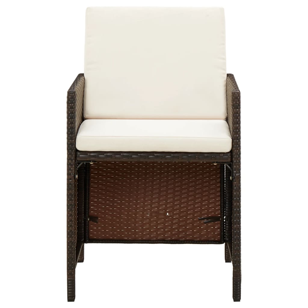 Ensemble À Dîner De Jardin Avec Coussins 5 Pcs Poly Rotin Brun Marron Et Blanc Crème