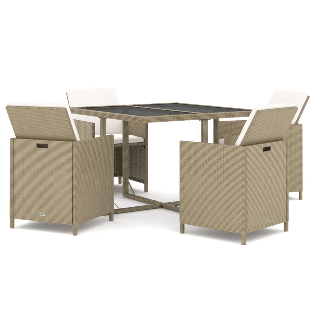 Ensemble À Manger De Jardin Et Coussins 5 Pcs Poly Rotin Beige Beige Et Blanc Crème