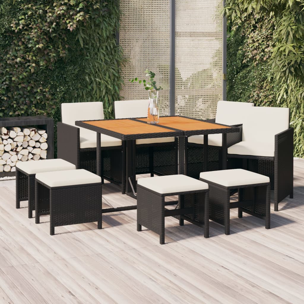 Ensemble À Dîner De Jardin Avec Coussins 5 Pcs Poly Rotin Noir Noir Et Blanc Crème