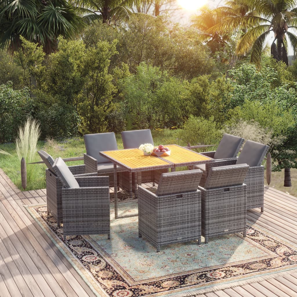 Ensemble À Manger De Jardin Coussins 5Pcs Résine Tressée Gris Gris Et Gris Foncé