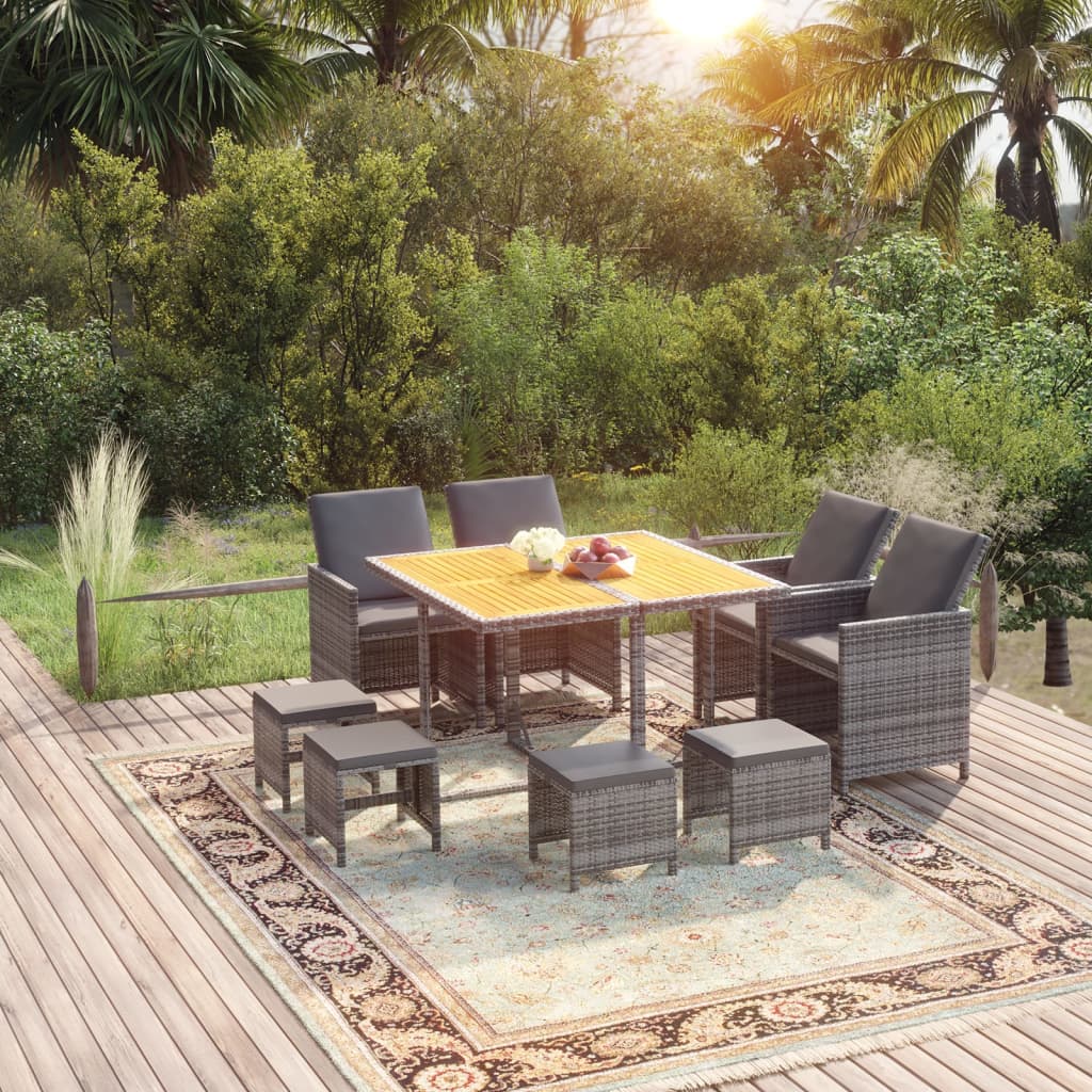 Ensemble À Manger De Jardin Coussins 5Pcs Résine Tressée Gris Gris Et Gris Foncé