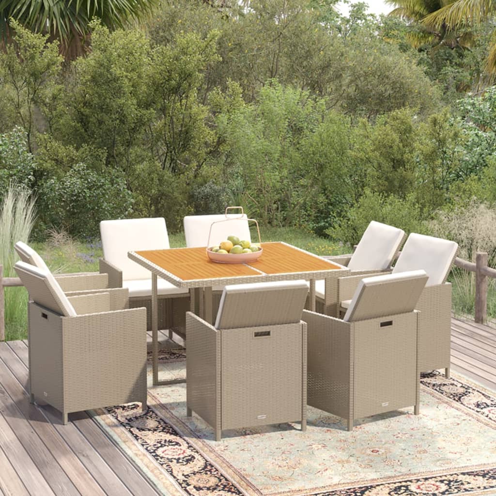 Ensemble À Manger De Jardin Et Coussins 5 Pcs Poly Rotin Beige Beige Et Blanc Crème