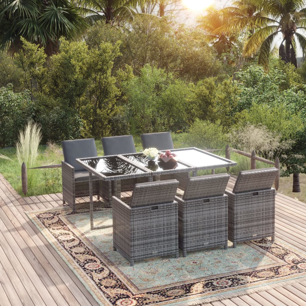 Ensemble À Manger De Jardin Coussins 5Pcs Résine Tressée Gris Gris Et Gris Foncé