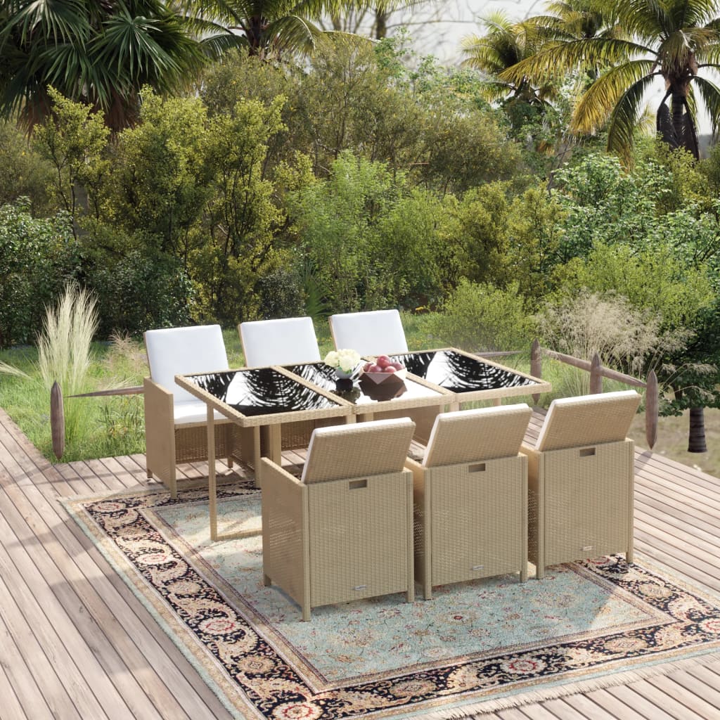 Ensemble À Manger De Jardin Et Coussins 5 Pcs Poly Rotin Beige Beige Et Blanc Crème