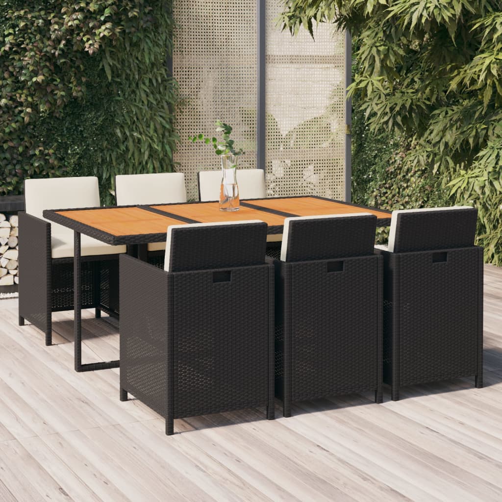 Ensemble À Dîner De Jardin Avec Coussins 5 Pcs Poly Rotin Noir Noir Et Blanc Crème