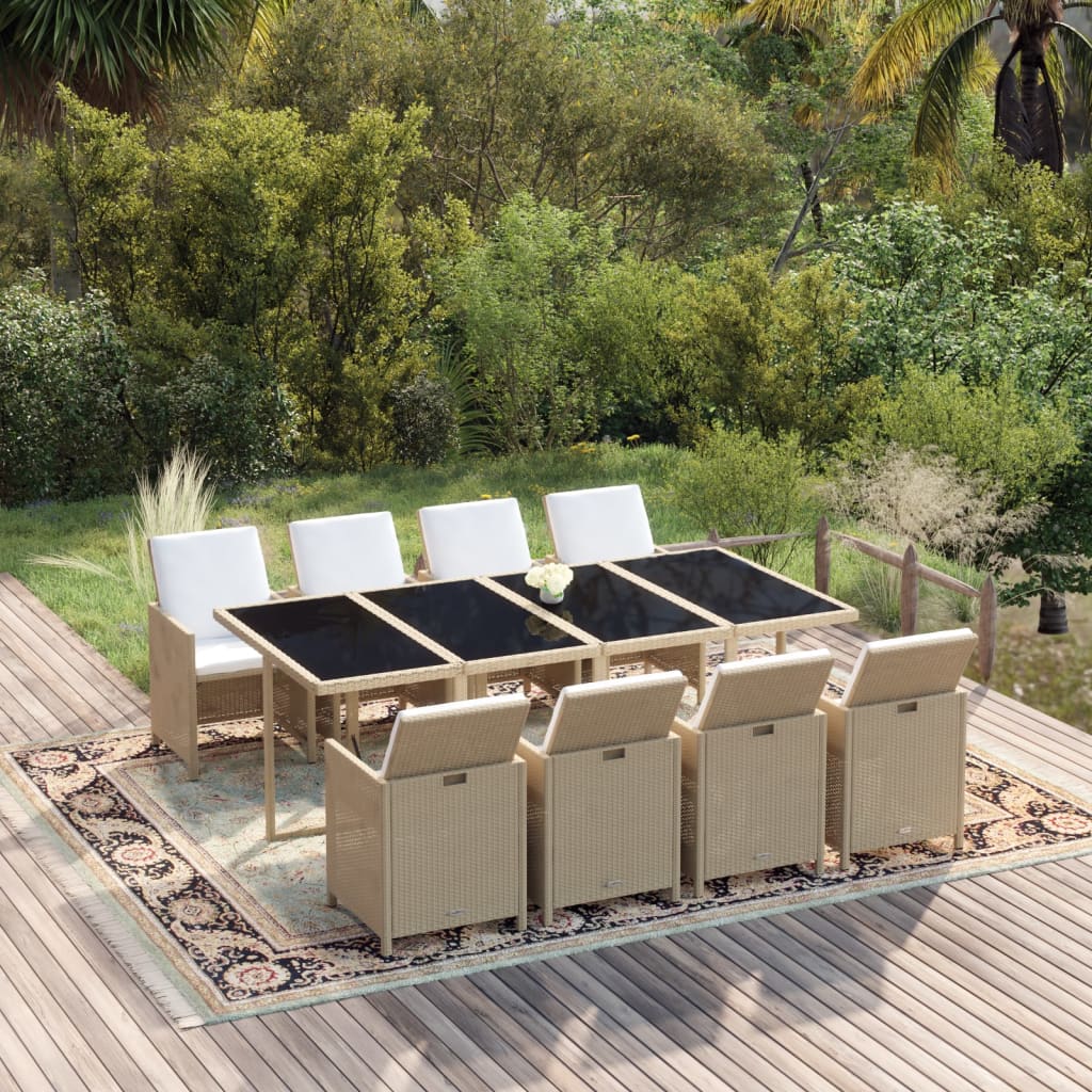 Ensemble À Manger De Jardin Et Coussins 5 Pcs Poly Rotin Beige Beige Et Blanc Crème