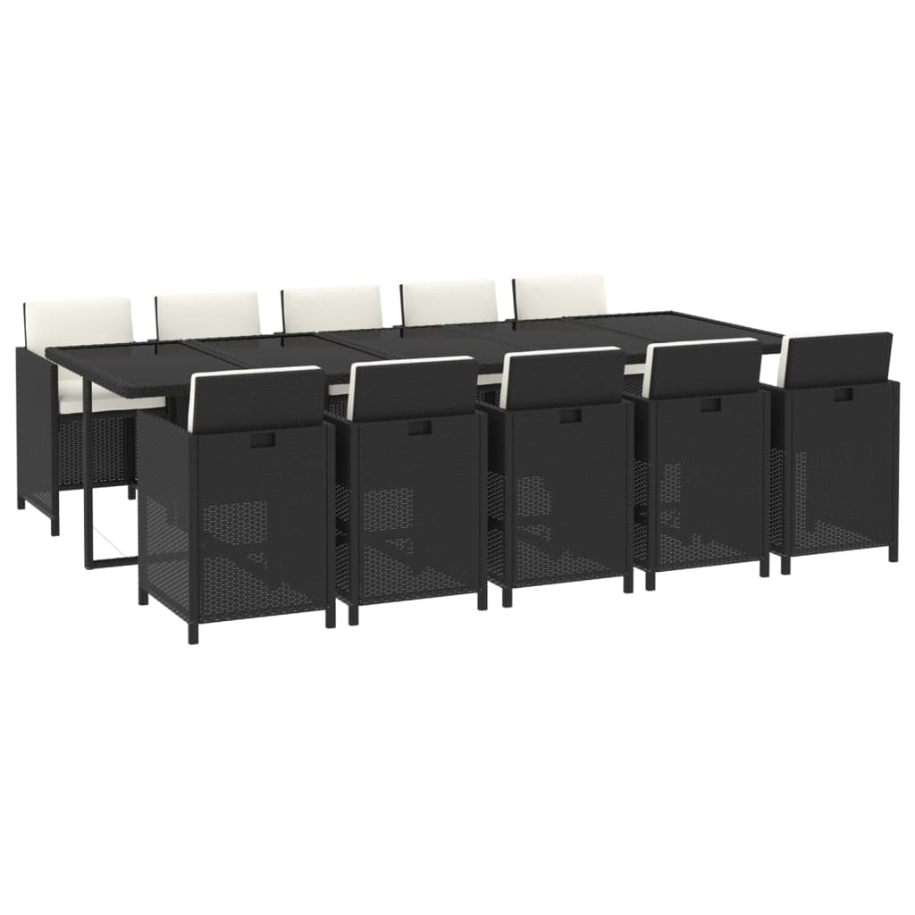 Ensemble À Manger De Jardin Coussins 11 Pcs Résine Tressée Noir Noir Et Blanc