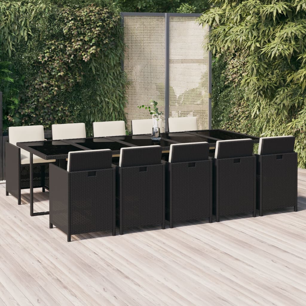 Ensemble À Manger De Jardin Coussins 11 Pcs Résine Tressée Noir Noir Et Blanc