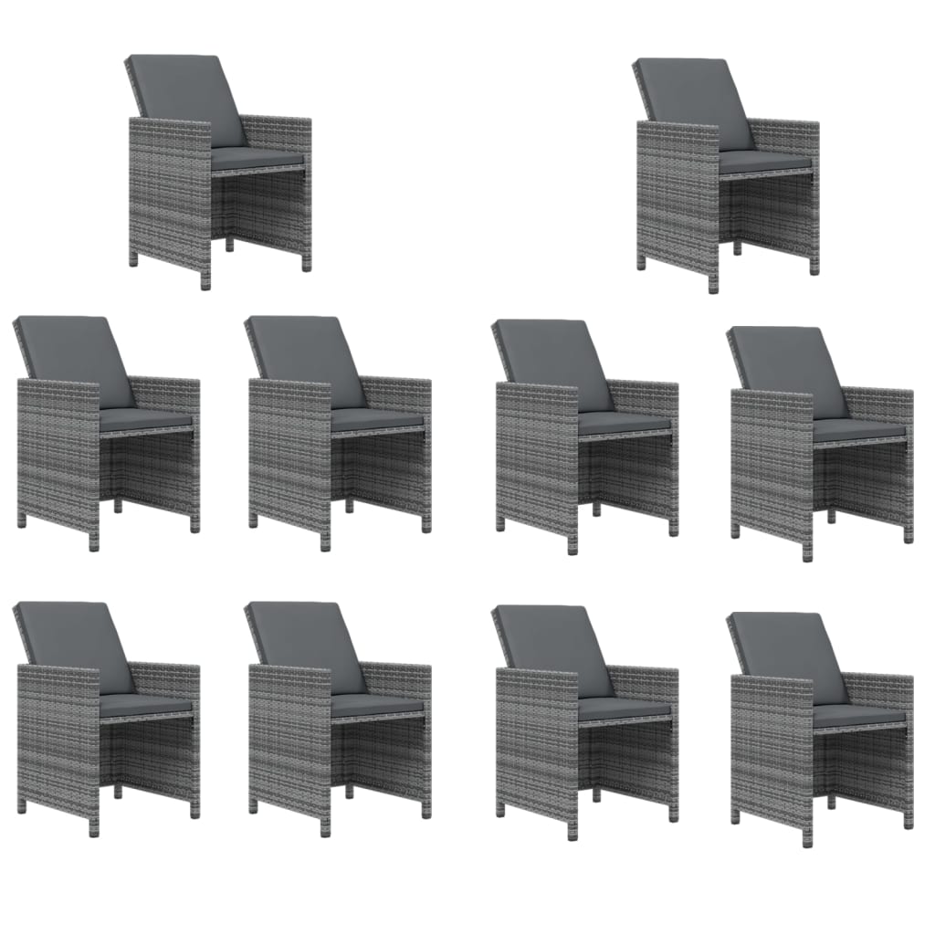 Ensemble À Manger De Jardin Coussins 11 Pcs Résine Tressée Gris