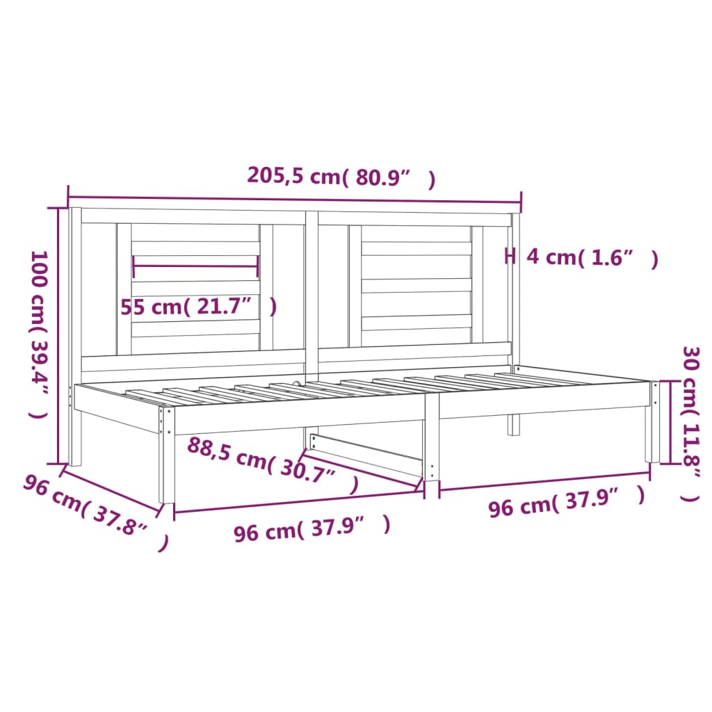 Lit De Jour Sans Matelas Blanc 90X200 Cm Bois De Pin Massif