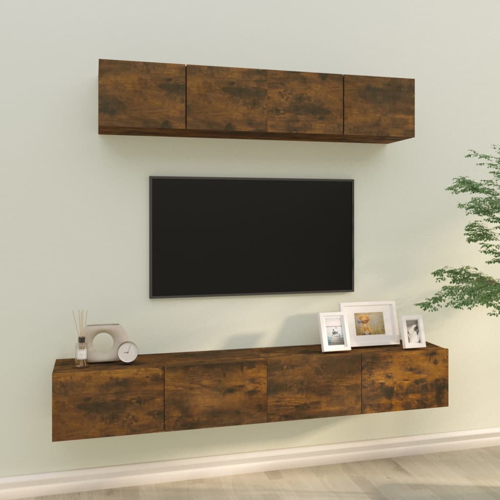 Ensemble De Meubles Tv 4 Pcs Chêne Fumé Bois D'ingénierie