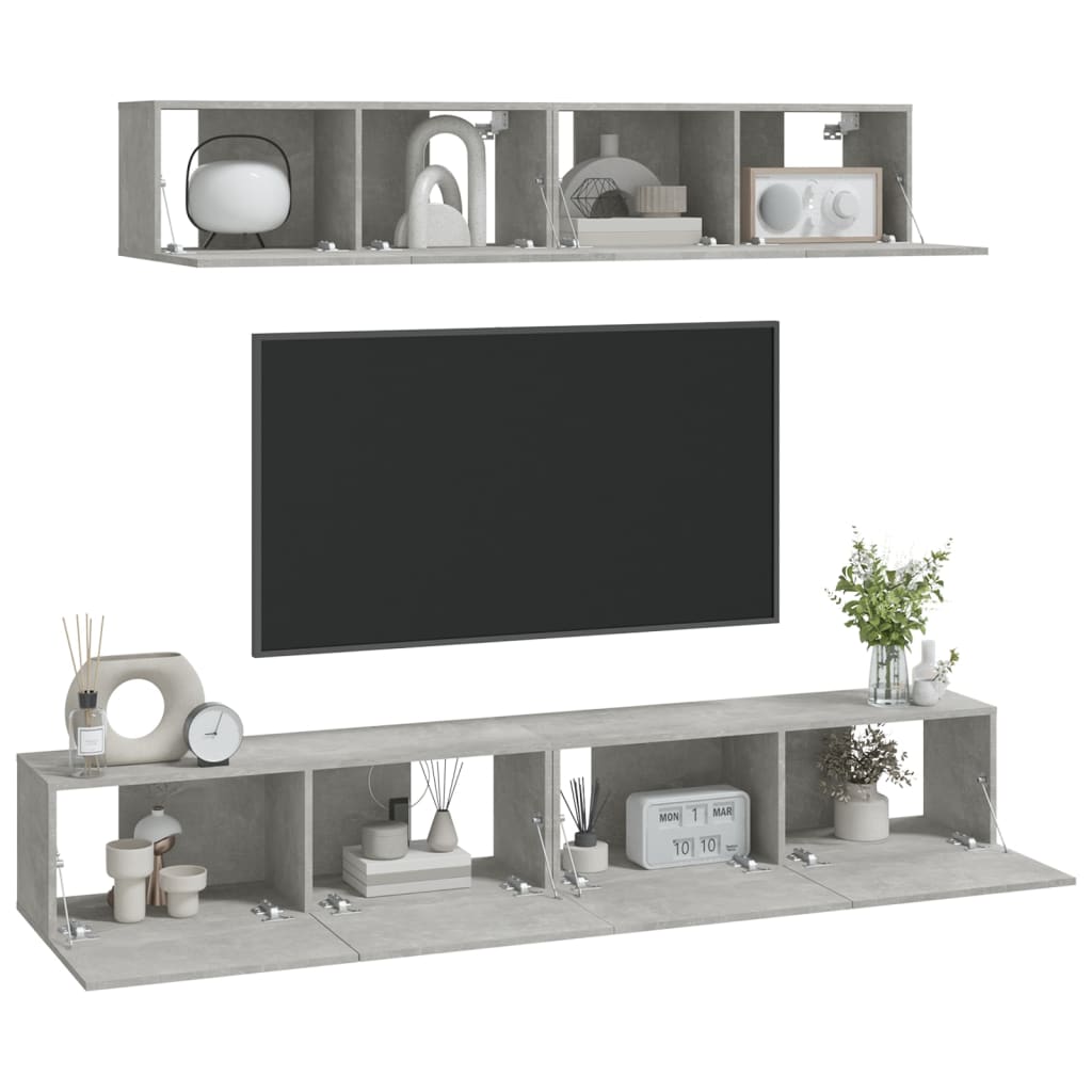 Ensemble De Meubles Tv 4 Pcs Gris Béton Bois D'ingénierie