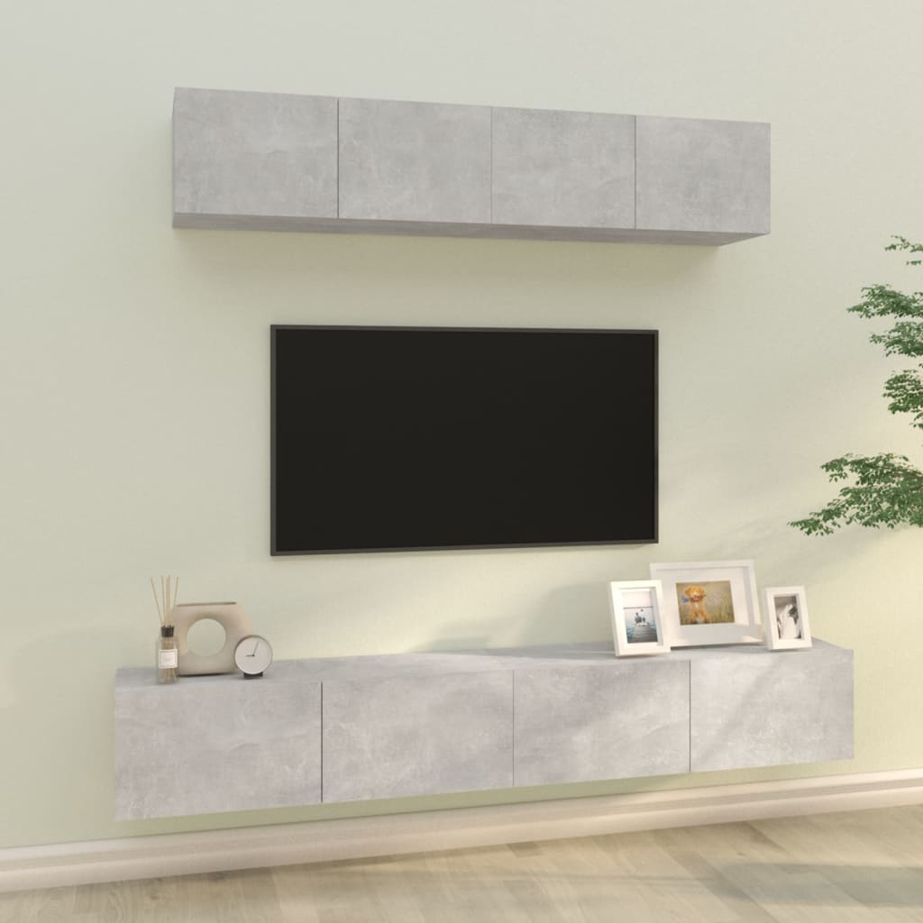 Ensemble De Meubles Tv 4 Pcs Gris Béton Bois D'ingénierie