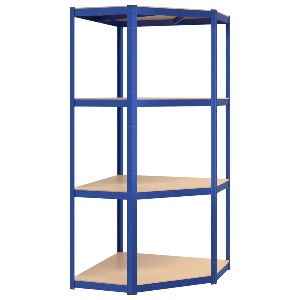 Étagère D'angle À 4 Niveaux Acier Et Bois D'ingénierie Bleu