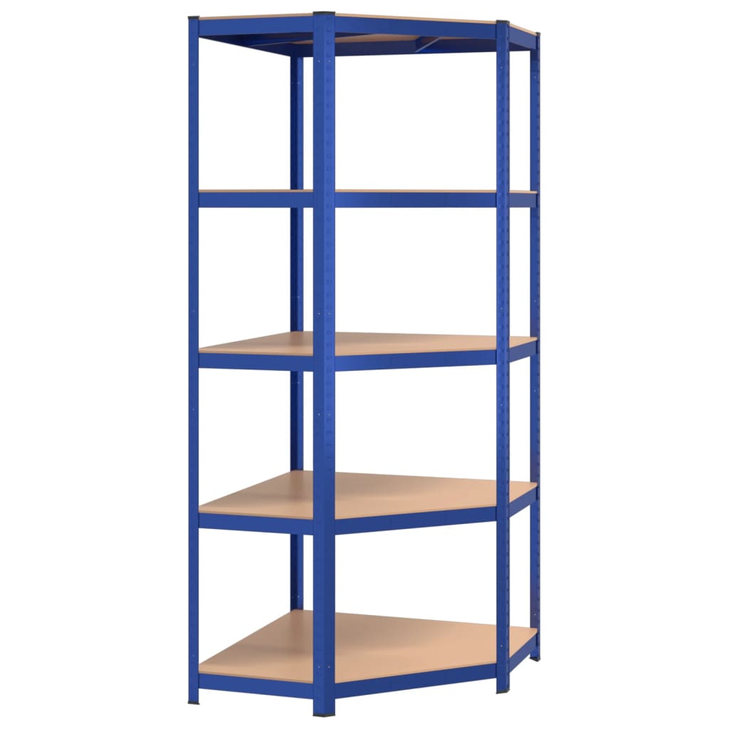 Étagère D'angle À 5 Niveaux Acier Et Bois D'ingénierie Bleu