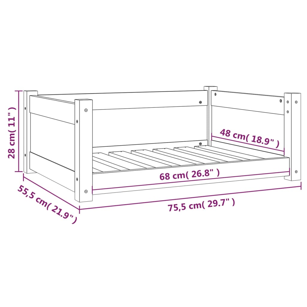 Lit Pour Chien 75,5X55,5X28 Cm Bois Massif De Pin